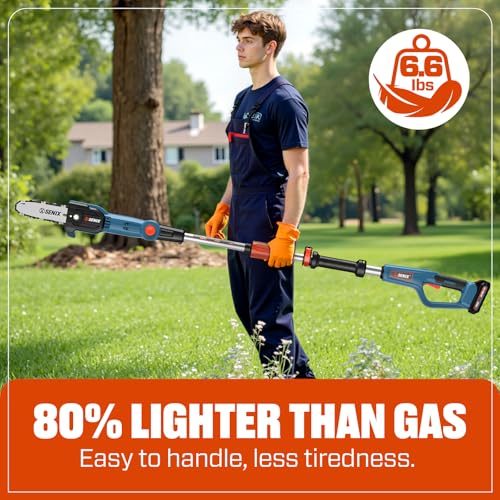 SENIX 20V Cordless Pole Saw, 8 Inch Telescopic Electric Pole ChainSaw with Articulating Head, 2.5Ah Battery & Charger Included for Tree Trimming, Pruning, and Cutting - style: 20V Saw