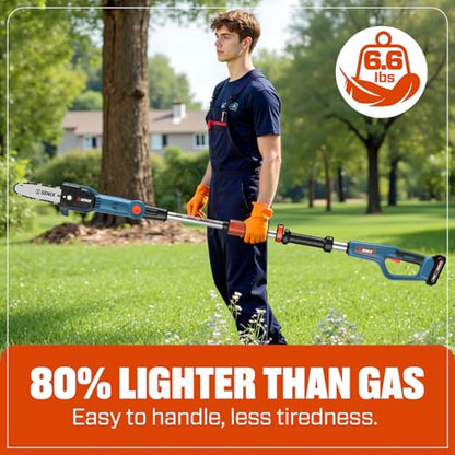 SENIX 20V Cordless Pole Saw, 8 Inch Telescopic Electric Pole ChainSaw with Articulating Head, 2.5Ah Battery & Charger Included for Tree Trimming, Pruning, and Cutting - style: 20V Saw