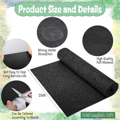 Automatic Plant Watering Mat 3mm Thick Self Watering Capillary Mat 9.2Ft x 25In Felt Plant Water Wicking Mat for Greenhouse Hydroponics Indoor Potted Plants Seed Sprouting Hydroponics Potted Plants