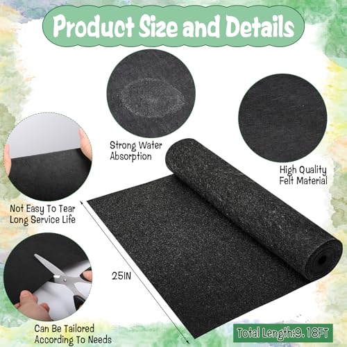 Automatic Plant Watering Mat 3mm Thick Self Watering Capillary Mat 9.2Ft x 25In Felt Plant Water Wicking Mat for Greenhouse Hydroponics Indoor Potted Plants Seed Sprouting Hydroponics Potted Plants