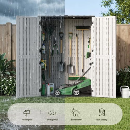 65 Cu.Ft Resin Outdoor Storage Shed with Floor, Weatherproof Plastic Vertical Outdoor Storage Cabinet for Garden Backyard Patio Pool Tool - size: 65 Cu.Ft