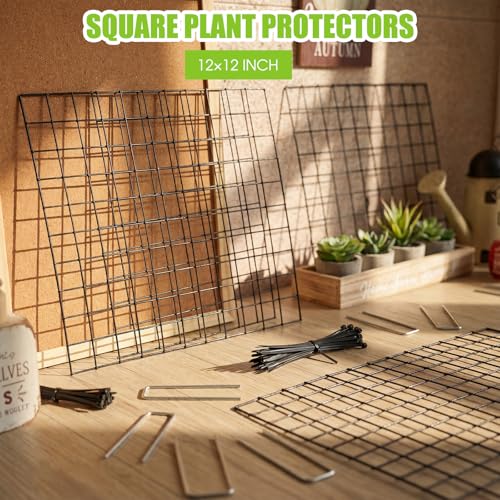 30 Packs Plant Protectors from Animals, 12'' x 12'' Wire Plant Cages for Outdoor Plants, Modular Garden Mesh Covers with Ground Stakes and Nylon Ties for Vegetables, Flowers, Seedlings, Rabbits