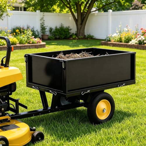 500 LBS Capacity Heavy-Duty Steel Dump Cart,17 Cu.Ft Tow-Behind Utility Trailer with Removable Tailgate for ATV, UTV, Lawn Tractor & Riding Mower, Garden & Landscaping Hauling Cart for Lawn, Yard