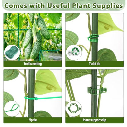 Cucumber Trellis for Garden, Upgrade U-Shaped Metal Garden Trellis Plant Grow Support Frame for Climbing Plants Vegetable Flower Fruits Vine Raised Bed with Netting, Instruction, Garden Tools, Green - color: U-Frame 49.2'' (H) X 49.6'' (L)