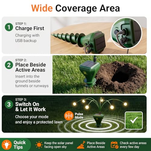 4 Pack Mole Repellent Solar Powered with Swaying Lights, Vibrating Solar Mole Repellent Stakes for Voles, Groundhogs, Snakes & Gophers, IP65 Waterproof Mole Deterrent for Yard, Farm, Lawn & Garden