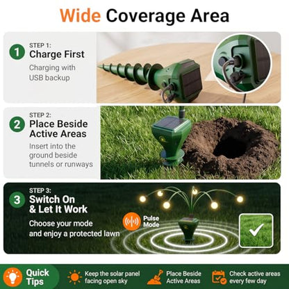 4 Pack Mole Repellent Solar Powered with Swaying Lights, Vibrating Solar Mole Repellent Stakes for Voles, Groundhogs, Snakes & Gophers, IP65 Waterproof Mole Deterrent for Yard, Farm, Lawn & Garden