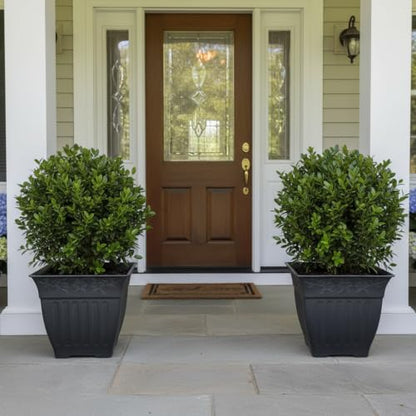 4-Pack 18 Inch Large Outdoor Planters, Embossed Leaf Pattern, Black - color: Black, size: 4P-18 INCH