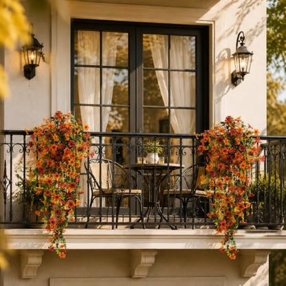 2 Pcs Fall Mums Artificial Flowers Outdoor, 29.5 Inch Fake Hanging Flowers