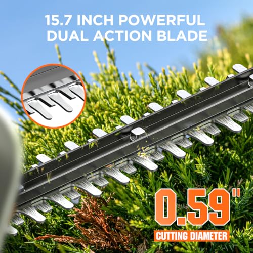 Litheli 20V Cordless Hedge Trimmer, 16" Dual Action Hardened Steel Blade (5/8" Cut), 3.75 LBS Lightweight Bush Trimmer with 2.0Ah Battery, for Hedges, Shrubs, Garden & Yard Trimming