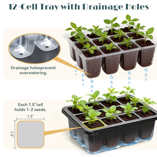 5-Pack Seed Starter Tray Seedling Kits,Plant Starter Kit with Adjustable Humidity Dome and Base Indoor Greenhouse Mini Propagator for Seeds Growing Starting(Blck)
