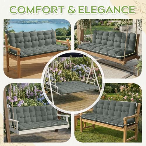 Oxford Fabric Swing Cushions with Backrest & Tie Straps for Patio Bench - color: Gray