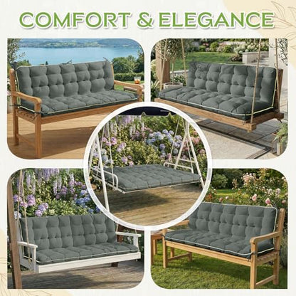 Oxford Fabric Swing Cushions with Backrest & Tie Straps for Patio Bench - color: Gray