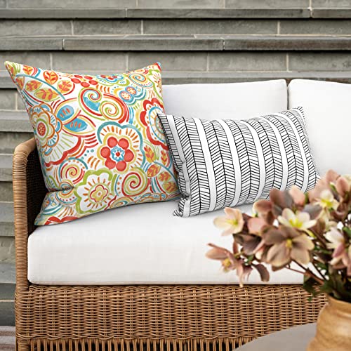 Outdoor 16x16 Inch Throw Pillow Covers Set of 2, All Weather Square Pillow Cases, Patio Cushion Pillow of Home Furniture Use, Flower Multi - color: Flower Multi, size: 16" x 16" (Pack of 2)