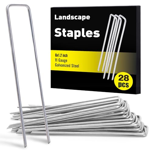 HongWay 28 Pack Landscape Staples 6 Inch, Galvanized Garden Stakes 11 Gauge - size: 6 Inch, 28pcs