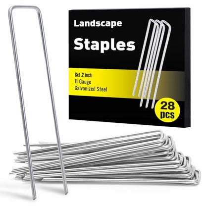 HongWay 28 Pack Landscape Staples 6 Inch, Galvanized Garden Stakes 11 Gauge - size: 6 Inch, 28pcs