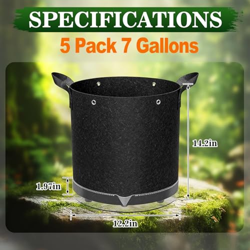 5 Pack 7 Gallon Self-Watering Grow Bags with Reservoir and Support Rings - size: 7 Gallon