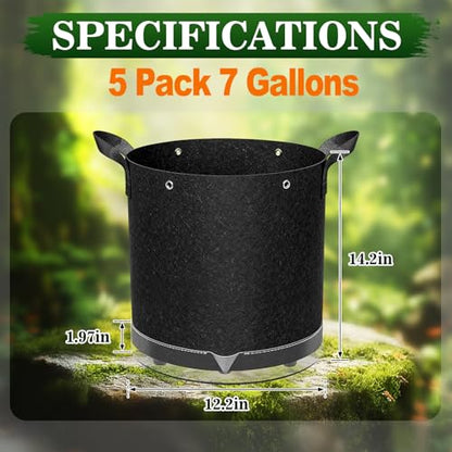 5 Pack 7 Gallon Self-Watering Grow Bags with Reservoir and Support Rings - size: 7 Gallon