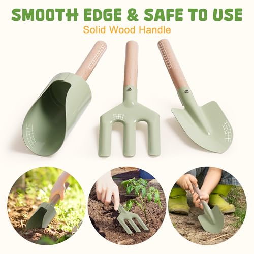 ROBOTIME Kids Gardening Tools, 17 PCS Toddler Gardening Set, Children's Gardening Tools, Metal Kids Gardening Set All in One Kit, Gardening Tools for Kids Outdoor Toys Gift for Boys and Girls - color: Green