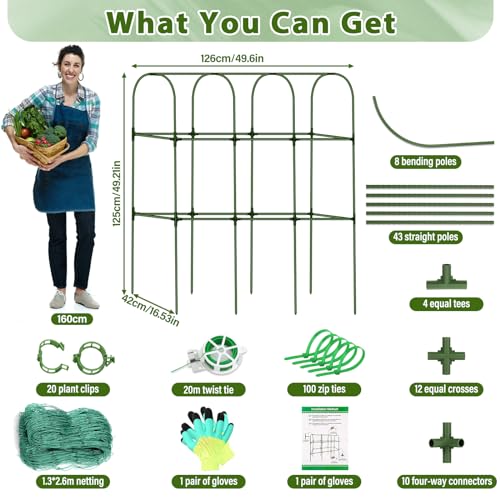 Cucumber Trellis for Garden, Upgrade U-Shaped Metal Garden Trellis Plant Grow Support Frame for Climbing Plants Vegetable Flower Fruits Vine Raised Bed with Netting, Instruction, Garden Tools, Green - color: U-Frame 49.2'' (H) X 49.6'' (L)