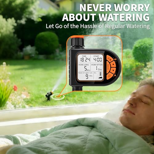 Sprinkler Timer for Garden Hose - Programmable Irrigation Timer with Rain Delay, Manual Watering, Child Lock, Outdoor Garden Automatic Irrigation Drip Watering System for Yard Lawn Pool Garden