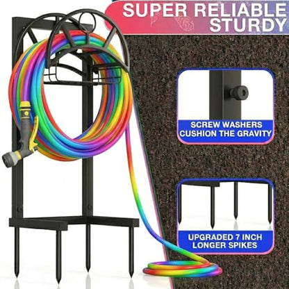 Garden Hose Holder with Basket & 4-Spike Base