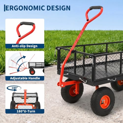 Garvee 900 LB Garden Cart, Heavy Duty Metal Utility Garden Wagon Cart. Red - color: Red, size: 900 Lbs