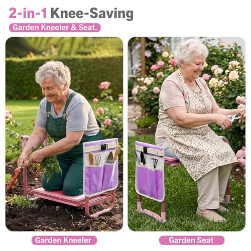 Garden Kneeler and Seat Heavy Duty, Foldable Gardening Stool Bench - color: Purple