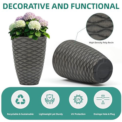 2-Pack 19" Rustic Black Resin Tall Planters with Wave Texture - color: 19"h-rustic Black Wavy