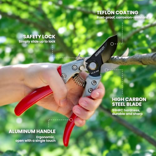 AGRICUT Hand Pruners with Sheath, Gardening Shears Scissors with Sheath - style: Aluminum Handle, High Carbon Steel PRO with Sheath