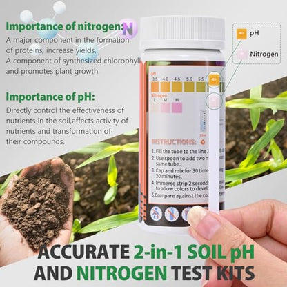 Upgrade pH and Nitrogen Soil pH Tester, 100 Test Strips