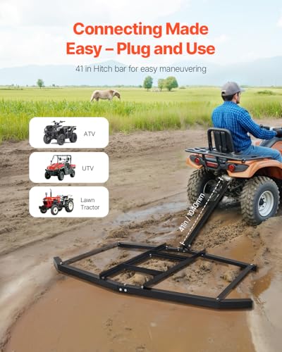 VEVOR Drag Harrow, 74" Width Tow Behind Drag Harrow, Q235 Steel Driveway Grader with Adjustable Bars & Pin Hitch, Support up to 50 lbs, Tractor Driveway Harrow for ATVs, UTVs, Garden Lawn Tractors - size: 74 in