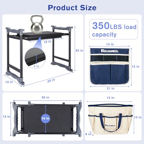 Garden Kneeler and Seat, Extra Wide Thick EVA Pad, Heavy Duty Foldable Garden Bench Holds 350lbs, Ergonomic Kneeling Stool with Garden Tool Pouches, Gardening Gifts for Women, Men & Seniors - color: Beige & Blue