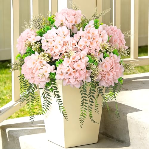 Ammyoo Artificial Hydrangea Flowers with Eucalyptus for Outdoor Decorations - color: Light Pink