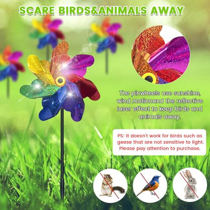 10 PCS Reflective Pinwheels for Yard and Garden Bird Devices Pre-Installed Sparkly Wind Spinner Deterrent to Scare Birds Away from Yard Patio Farm (Multicolor-2) - color: Multicolor-2