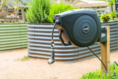 Garden Hose Reel Retractable 1/2" x 65ft Wall Mounted Hose Reel Automatic Rewind, Any Length Lock with 9 Patterns Sprayer Nozzle, Quick Connector and Adjustable shot Nozzle- Tidepool Blue - color: Tidepool Blue, size: 65ft