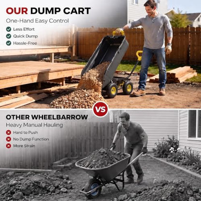 Autodaya Garden Dump Cart Wagon 1000 Lb, Heavy Duty Yard Wheelbarrow Wagon - color: 1000 Lbs|yellow
