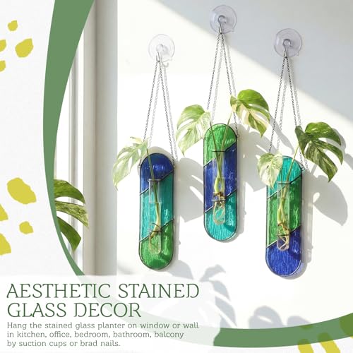 3 Pcs Stained Glass Window Hanging Decor, Plant Propagation Station
