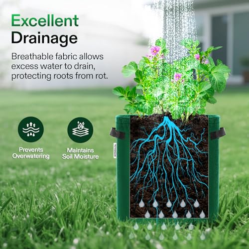 VIVOSUN 5-Pack 7 Gallon Potato Grow Bags, Roll-up Harvest Window - color: Green, size: 7 Gallon