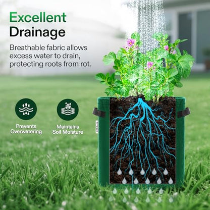 VIVOSUN 5-Pack 7 Gallon Potato Grow Bags, Roll-up Harvest Window - color: Green, size: 7 Gallon