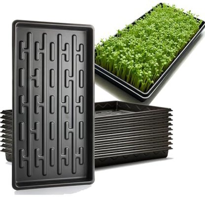 RooTrimmer Shallow 1020 Nursery Flat Trays Specialized for Holding & Carrying 200 Cell Plug Seedling Trays (Height is 1.3"),Microgreen Germination Trays,10 Pack, No Holes (YB01, 10Pcs) - size: YB01-10P-Black
