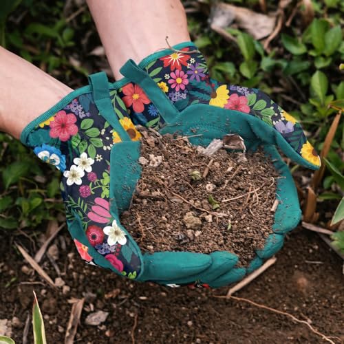 Gardening Gloves for Women, Breathable Leather Garden Gloves,Gardening Gift - color: Green - Flower
