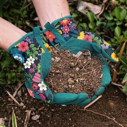Gardening Gloves for Women, Breathable Leather Garden Gloves,Gardening Gift - color: Green - Flower