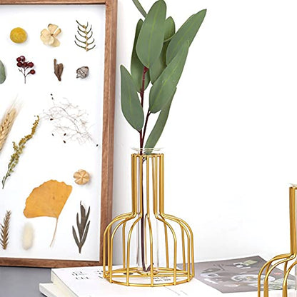 IvyMei Luxurious Nordic Gold Table Flower Vase Metal Frame Glass Tube - color: Gold 7