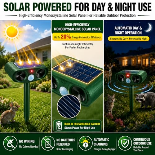 Solar Deer Repellent Ultrasonic Animal Repeller Outdoor Squirrel Deterrent