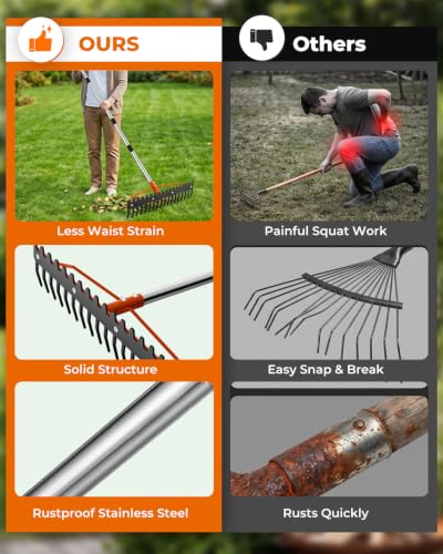 63'' Bow Rake for Soil Leveling, 17 Tines Heavy-Duty Garden Rakes - size: 63IN