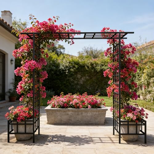 Adjustable Metal Garden Arch with Planters
