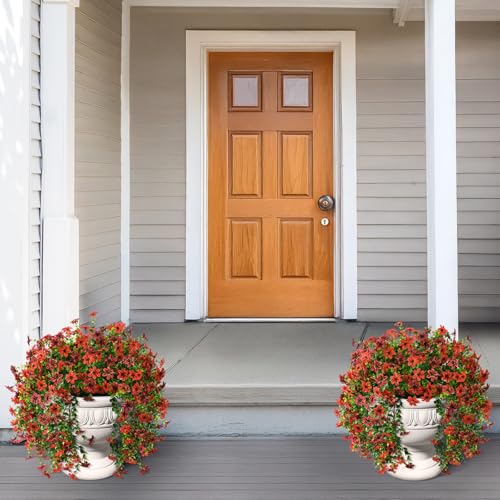 Artificial Flowers for Outdoors, 2 Pcs Faux Hanging Plants UV Resistant - color: Red and Brown