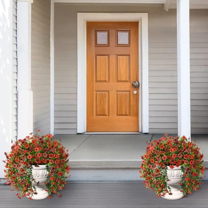 Artificial Flowers for Outdoors, 2 Pcs Faux Hanging Plants UV Resistant - color: Red and Brown