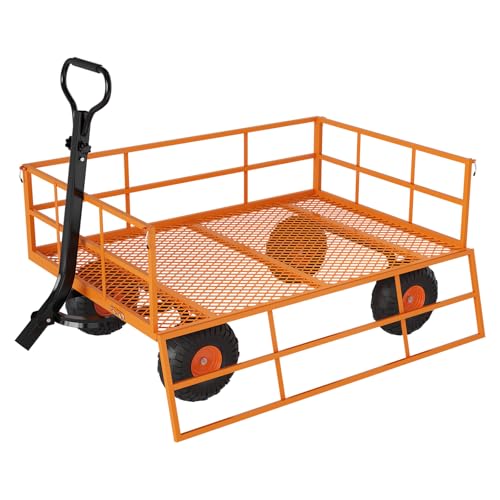 GarveeLife Heavy Duty Steel Garden Cart 1200 LBS Capacity 3 in 1 Pullable Garden Wagon with 13 in Wheels for Gardening Soil, Tools, and Plant Transport - color: Orange, size: 1200 lbs