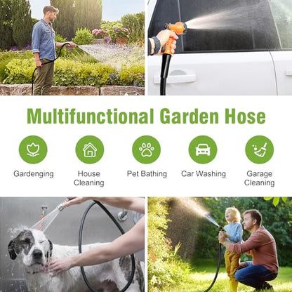 Beitopamz 100 ft Garden Hose, 5/8 in Heavy Duty Water Hose, Flexible and Durable, Lightweight Rubber Hybrid Hose, Leak-Free Connections, Male to Female 3/4'' Brass Fittings for Patio, Lawn, Black - size: 100ft Male to Female